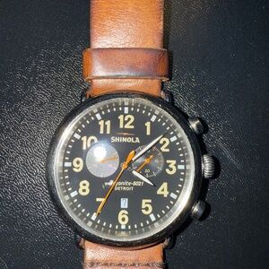 Shinola Black Dial Watch with Brown Leather Strap